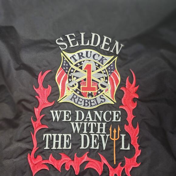 Selden Truck Rebels Firefighter Jacket Mens 2XL Black Embroidered NY USA Flag - Picture 12 of 13